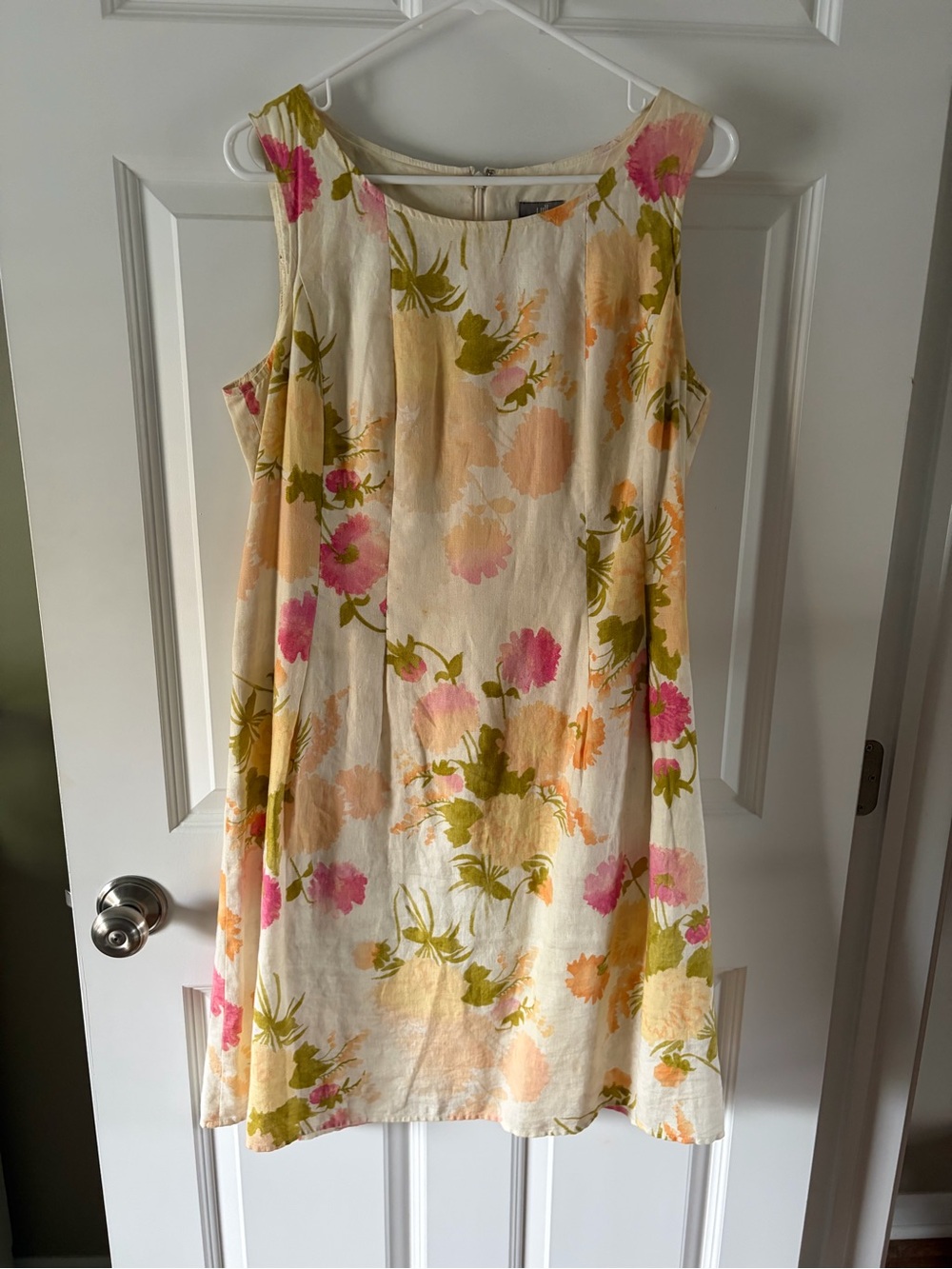 J. Jill Sleeveless Floral Dress in Cream, Pink & Peach
